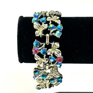 Vintage Coro Mutli Coloured Rhinestones Link Bracelet
